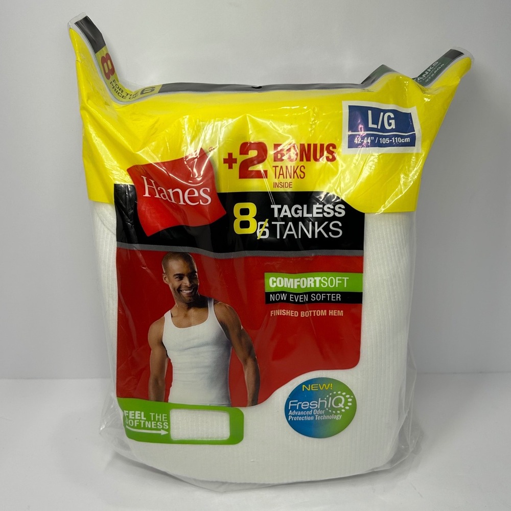 Hanes Mens 8 Pack ComfortSoft White Tagless Tank Tops Size Large New